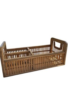 Vintage Rattan Bamboo Wicker Desk Organizer Caddy Boho, Modern Entryway